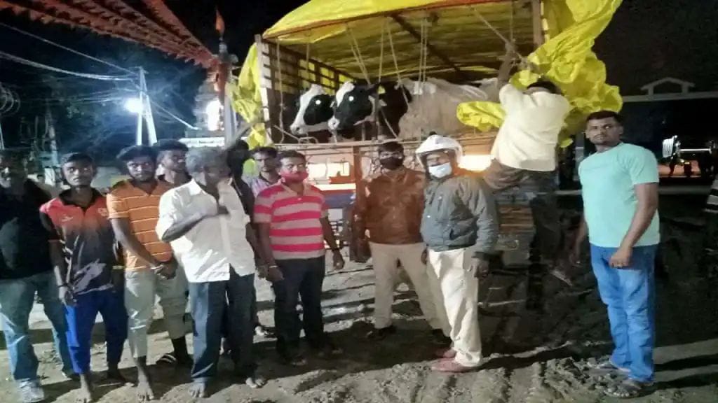 ಅಕ್ರಮ ಗೋಸಾಗಾಟ ತಡೆದ ಗ್ರಾಮಸ್ಥರು| 5 ಹಸುಗಳು ವಾಹನದಲ್ಲೇ ಸಾವು|