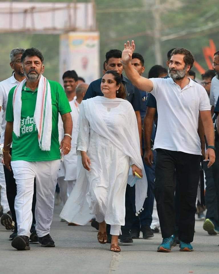 ಭಾರತ್ ಜೋಡೋ ಯಾತ್ರೆ| ರಾಹುಲ್ ಜೊತೆ ಹೆಜ್ಜೆ ಹಾಕಿದ ನಟಿ ರಮ್ಯಾ