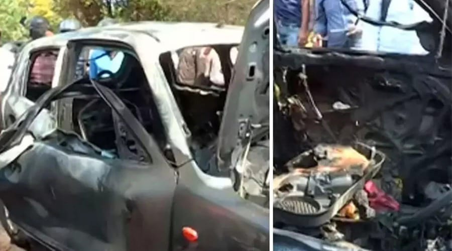 ಚಲಿಸುತ್ತಿದ್ದ ಕಾರಿಗೆ ಹತ್ತಿಕೊಂಡ ಬೆಂಕಿ| ಪತಿ‌ ಹಾಗೂ ಗರ್ಭಿಣಿ ಪತ್ನಿ ಸಜೀವ ದಹನ