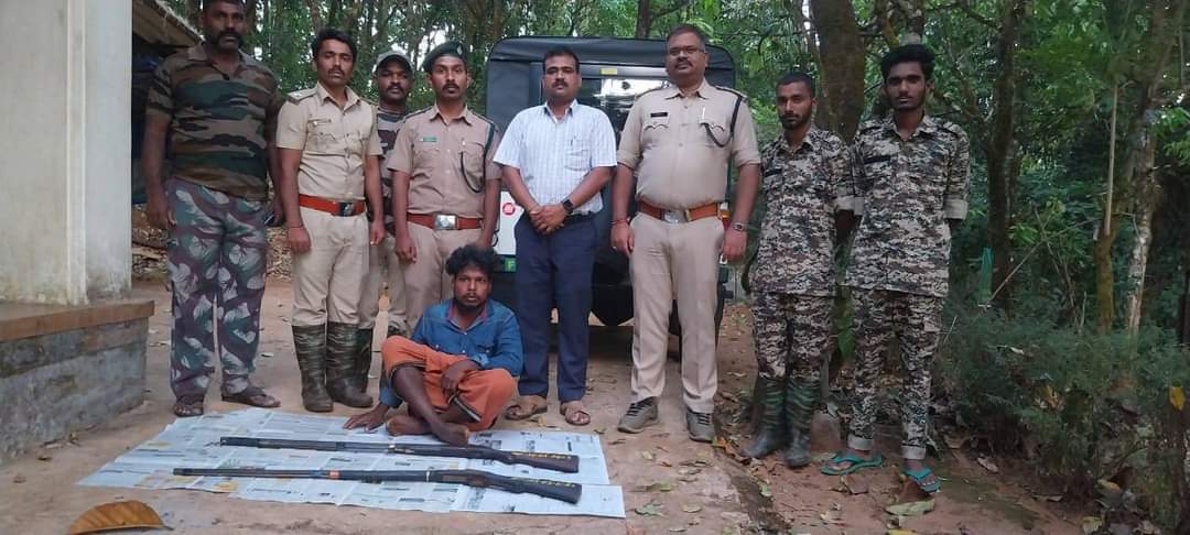ತಲಕಾವೇರಿಯ ವನ್ಯಜೀವಿ ವಲಯಕ್ಕೆ ಬೇಟೆಗೆಂದು ಬಂದಿದ್ದ ಓರ್ವ ಬಂಧನ|ಮೂವರ ಪರಾರಿ
