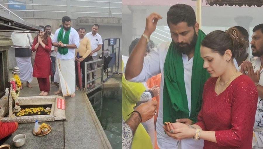 ಕಾವೇರಮ್ಮನಿಗೆ ಪೂಜೆ ಸಲ್ಲಿಸಿದ ಅಭಿಷೇಕ್-ಅವಿವಾ