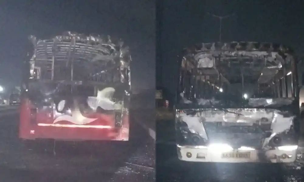 ಮರಾಠಾ ಮೀಸಲಾತಿ ಹೋರಾಟಕ್ಕೆ ರಾಜ್ಯ ಸಾರಿಗೆ ಬಸ್ ಗೆ ಬೆಂಕಿ