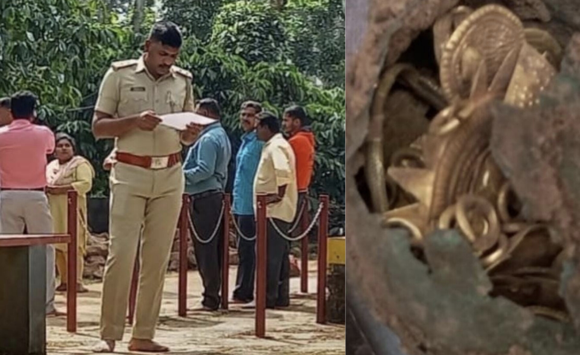 ದೇವಸ್ಥಾನದ ಆವರಣದಲ್ಲಿ ಪುರಾತನ ಆಭರಣ, ನಿಧಿ ಪತ್ತೆ